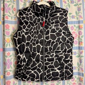 Bogner Designer Fire + Ice Animal Print Zip Up Down Puffer Vest With Pockets